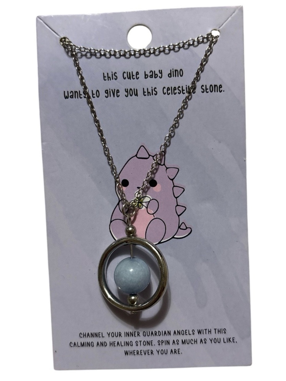 Celestite Spinner Pendant Necklace - Light Blue Stone - Picture 2 of 2